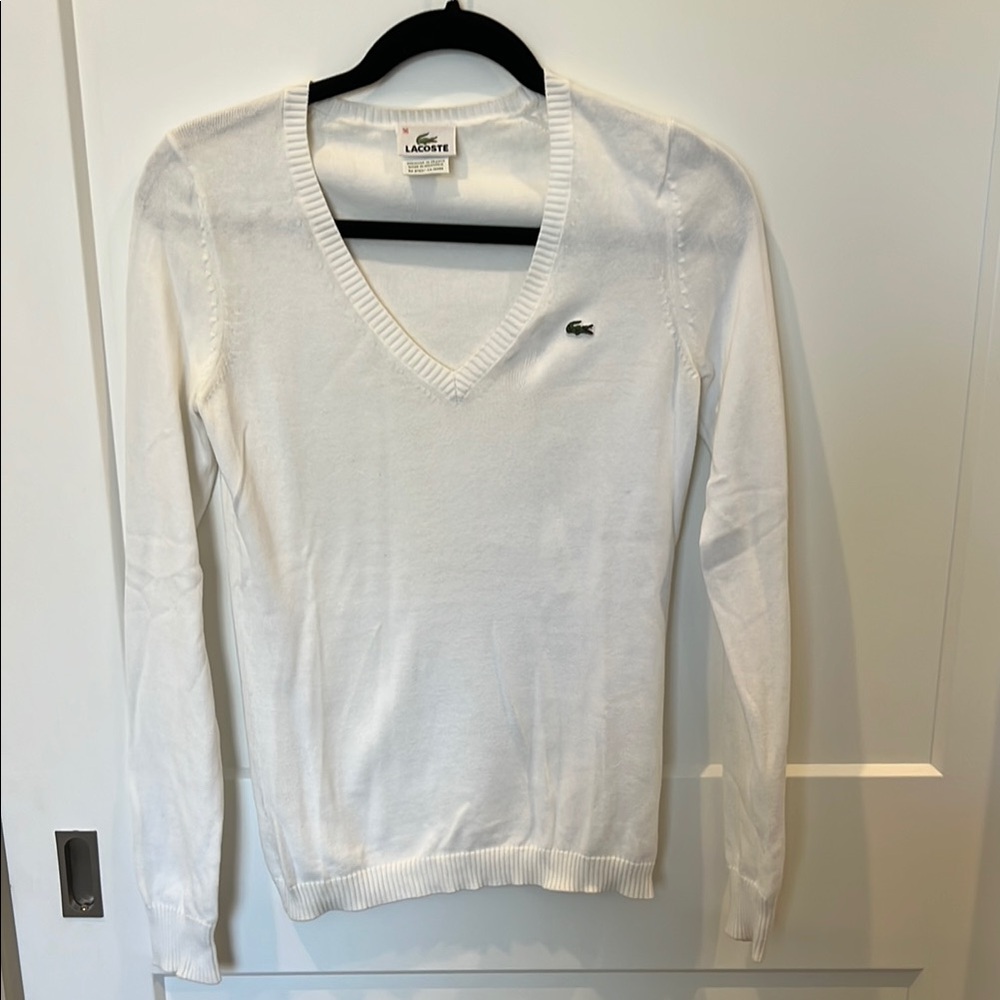 Lacoste White V-Neck Sweater
